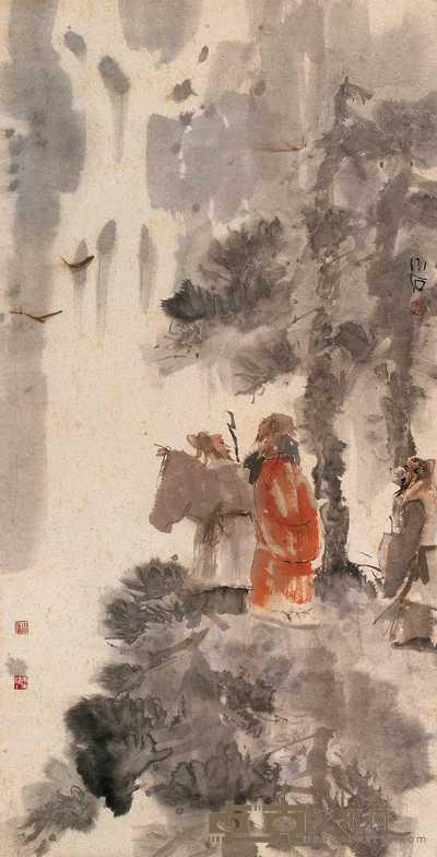 傅小石 三老图 立轴 129×66cm